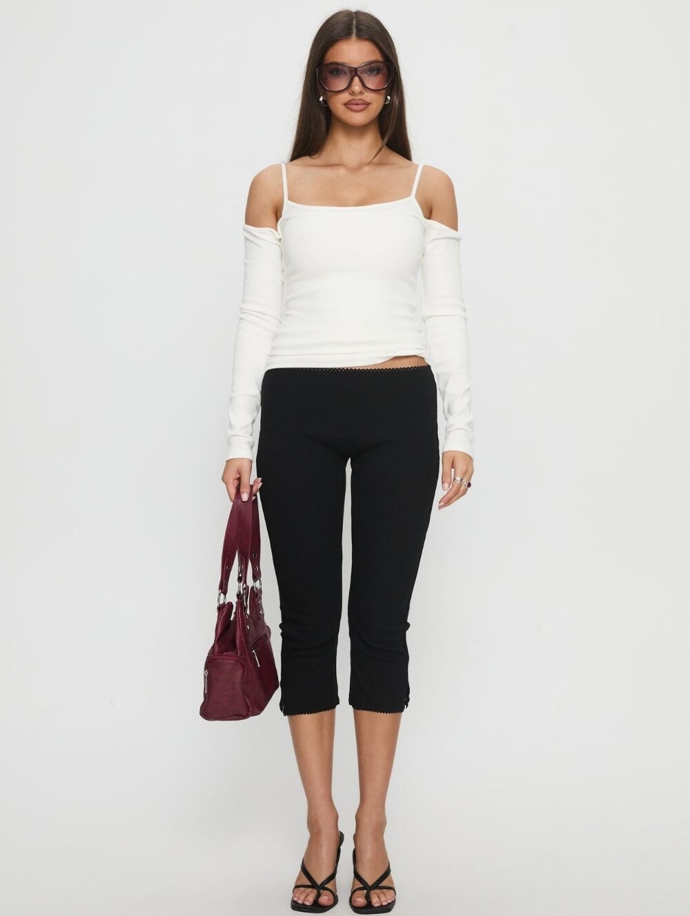 PRINCESS POLLY Baseline Rib Capri Pants Black EU 36 US 4 Org $44
